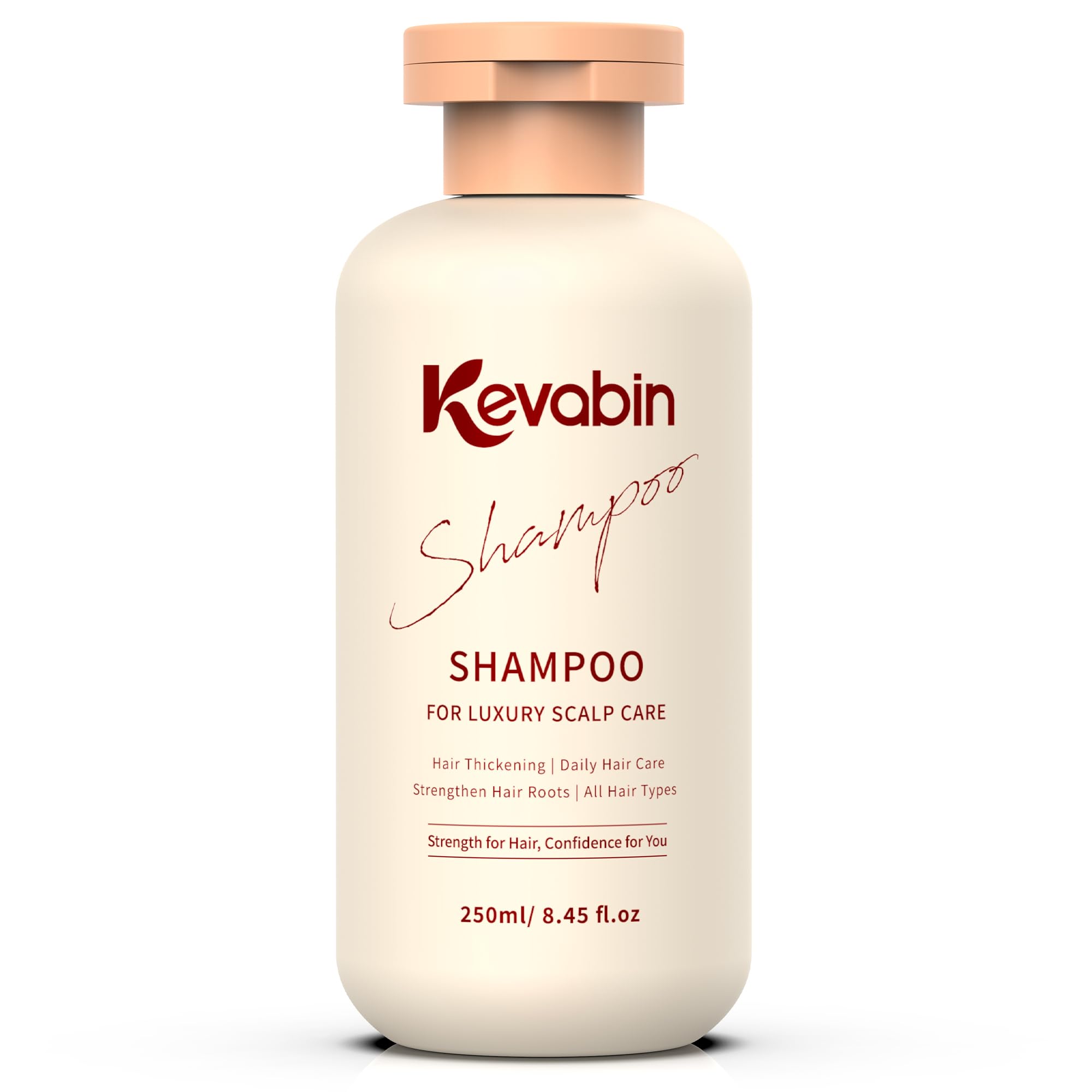 Kevabin Hair Growth Shampoo bottle poured for daily cleansing.