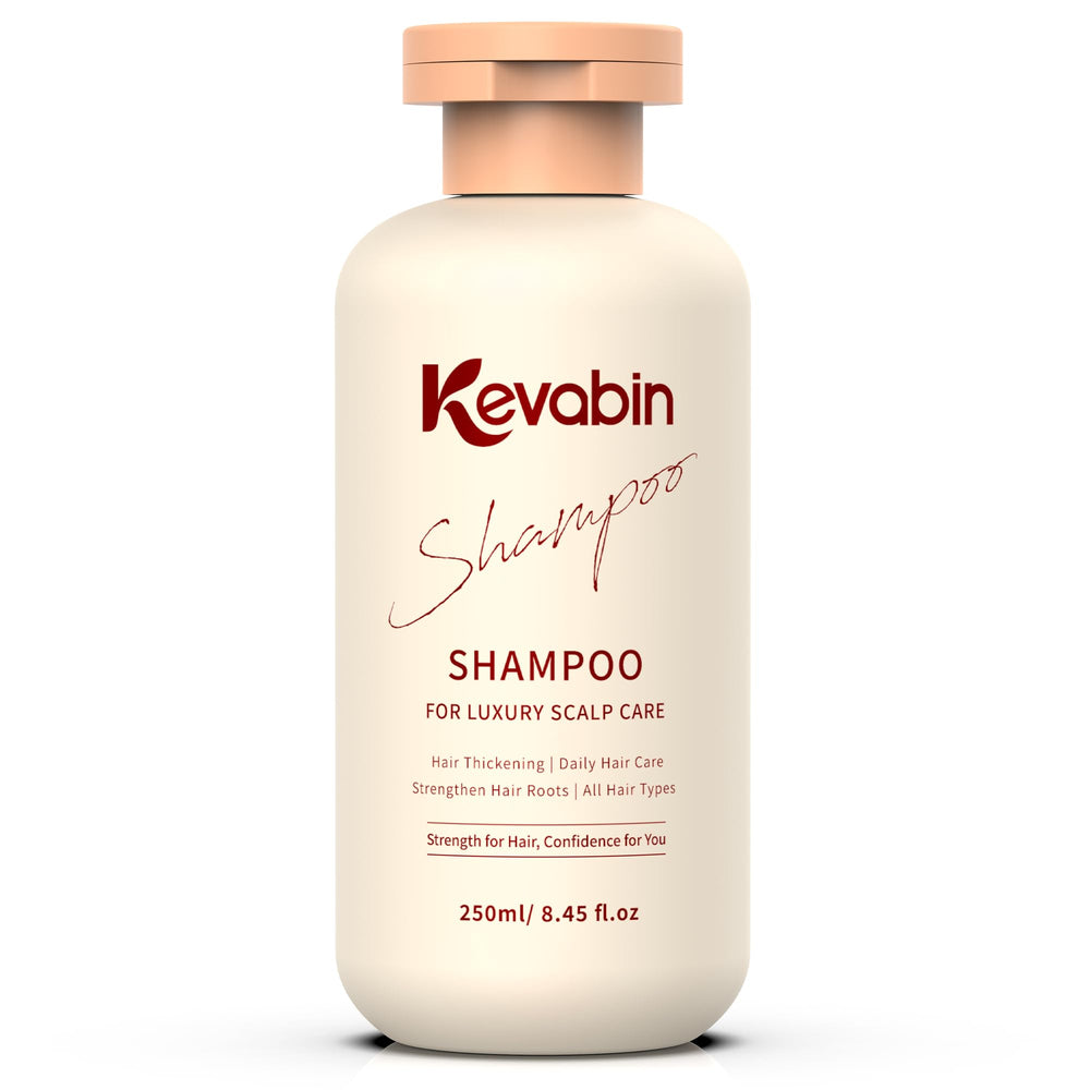 Kevabin Hair Growth Shampoo bottle poured for daily cleansing.