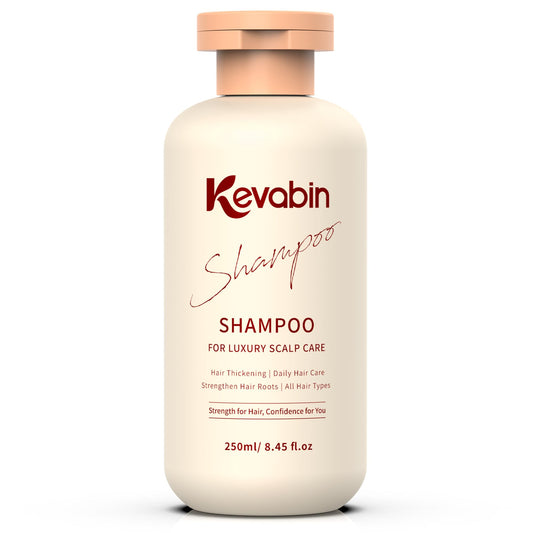 Kevabin Hair Growth Shampoo bottle poured for daily cleansing.