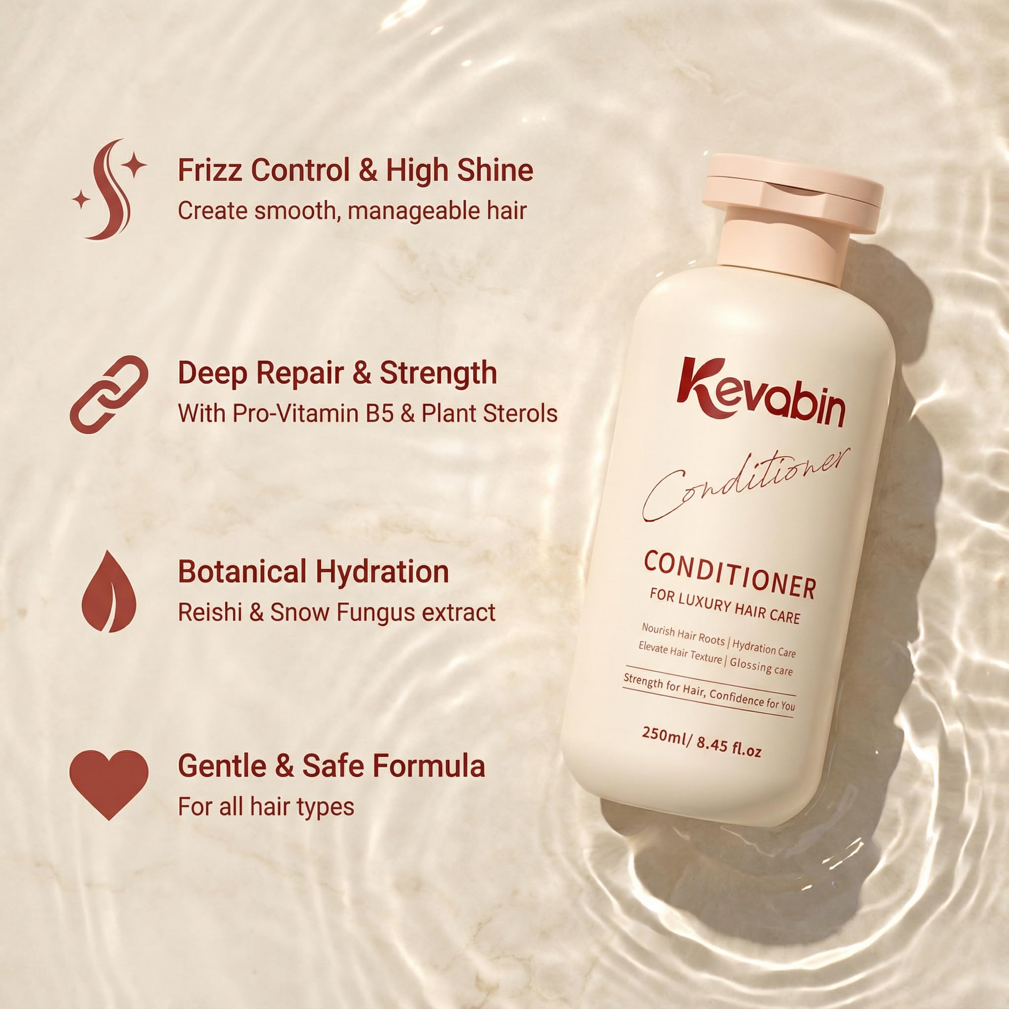 Kevabin sulfate-free formula label signals gentle cleansing for sensitive scalps.