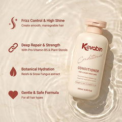 Kevabin sulfate-free formula label signals gentle cleansing for sensitive scalps.