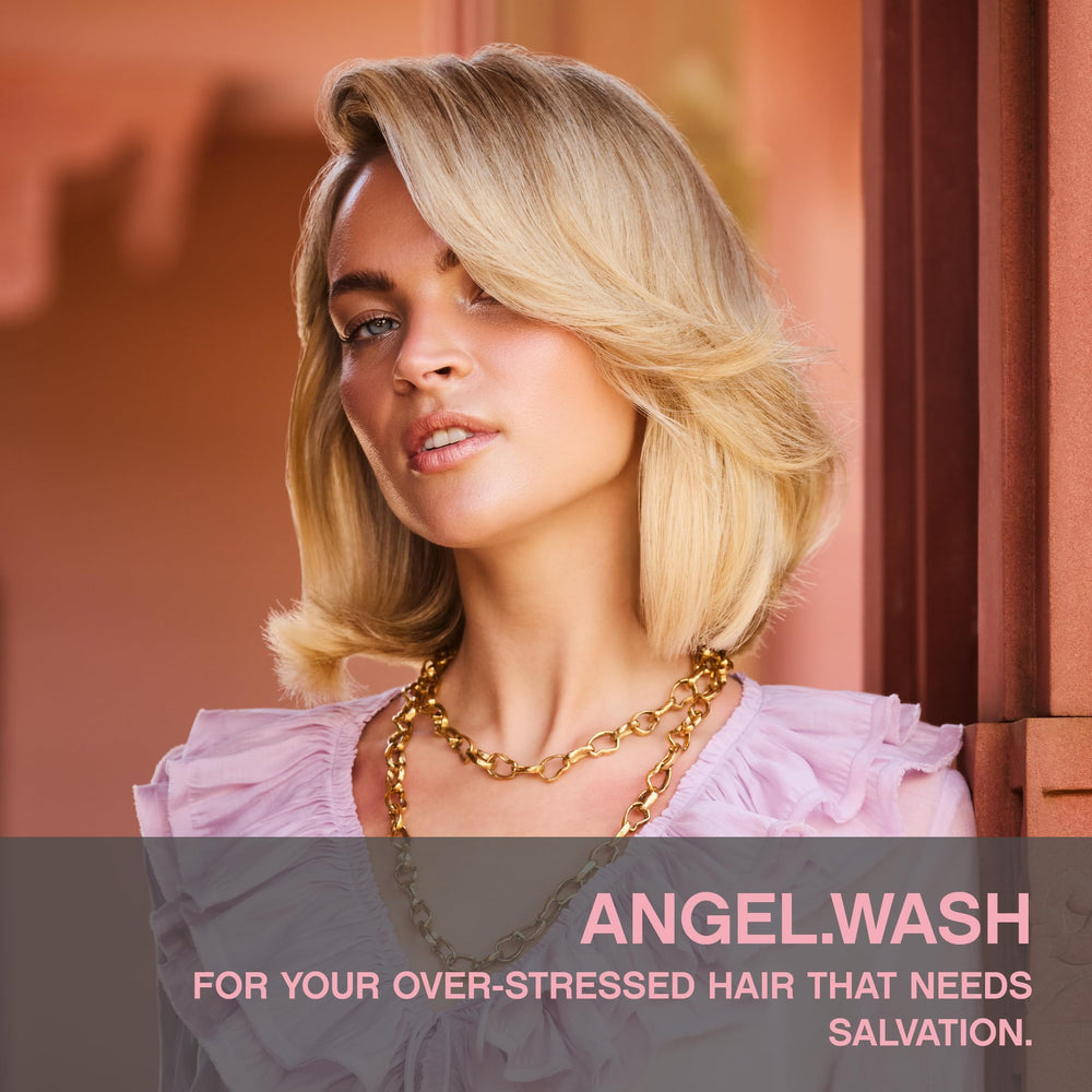 Kevin.Murphy Angel.Wash bottle side label highlights sulfate-free and paraben-free formula.