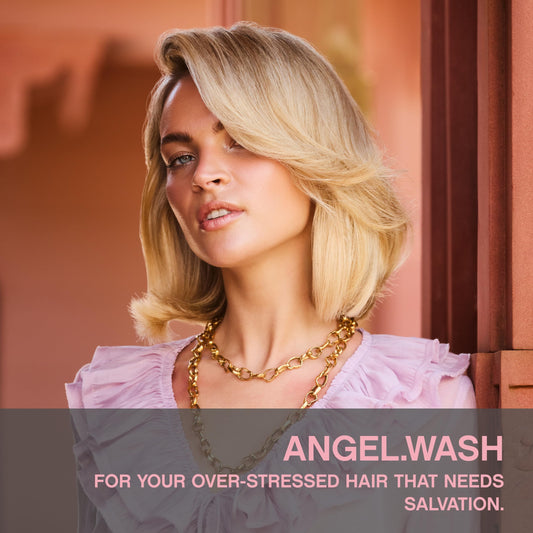 Kevin.Murphy Angel.Wash bottle side label highlights sulfate-free and paraben-free formula.