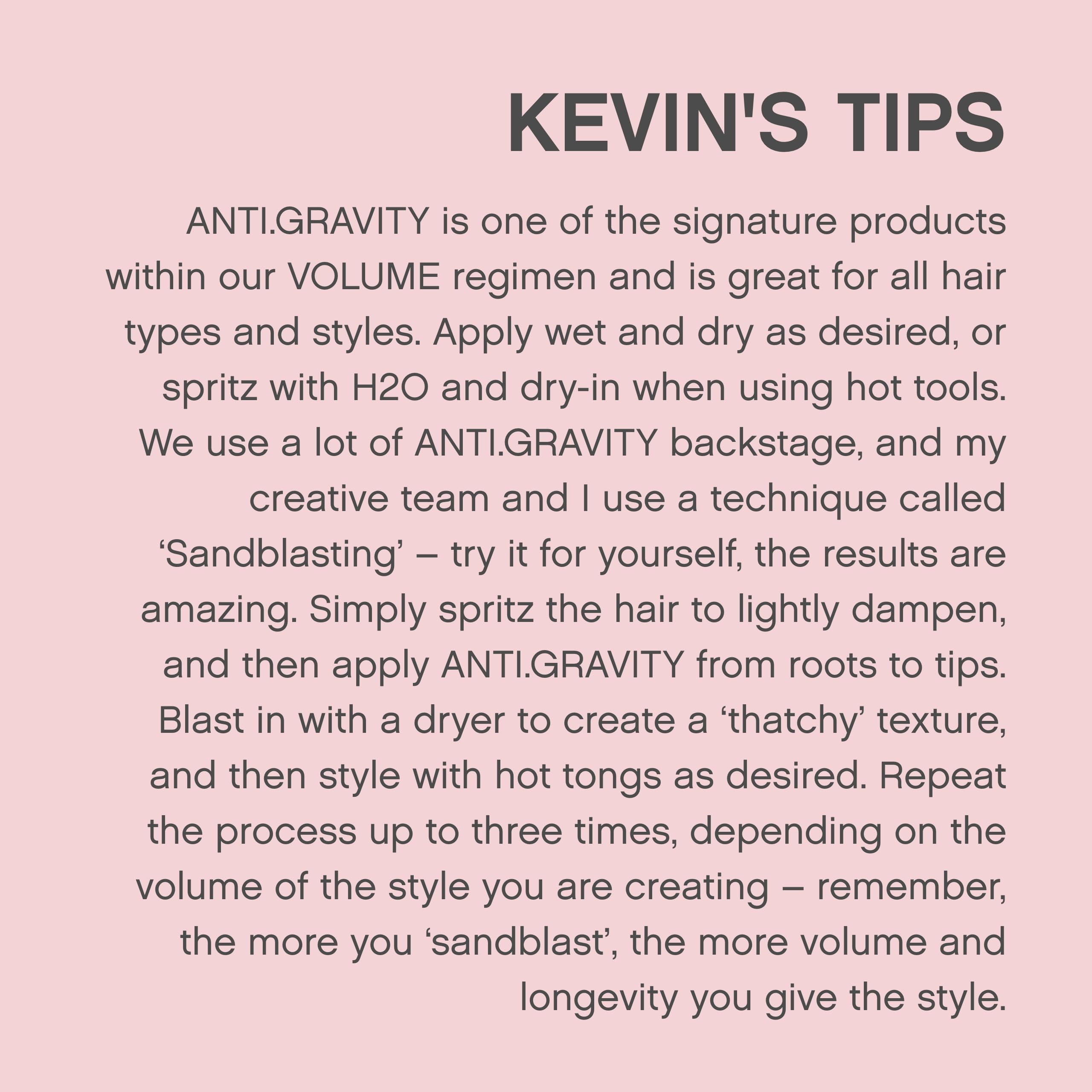 Ingredient graphic for KEVIN.MURPHY ANTI.GRAVITY showing clean, free-from formula