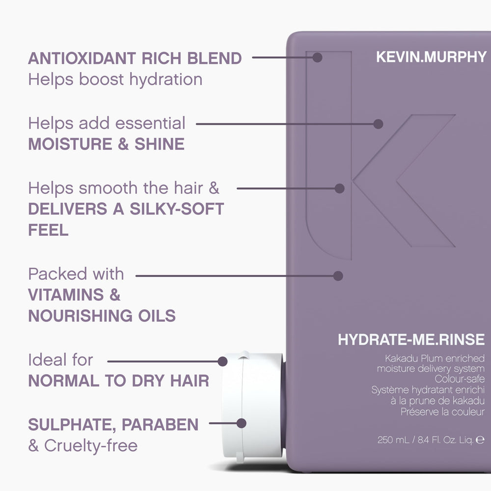 KEVIN.MURPHY Hydrate-Me.Rinse Kakadu Plum ingredient highlights antioxidant support.