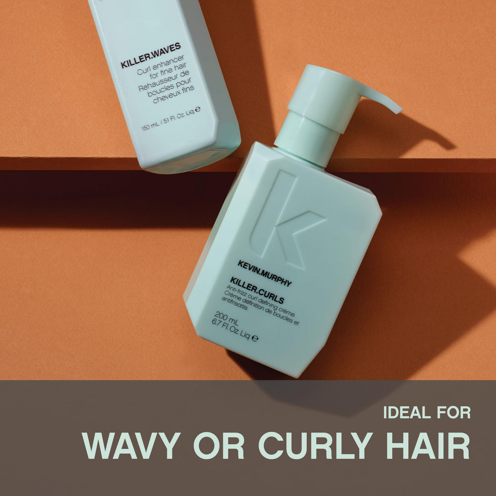 Visual of heat protection with Kevin.Murphy Killer.Curls up to 420°F/216°C during styling.