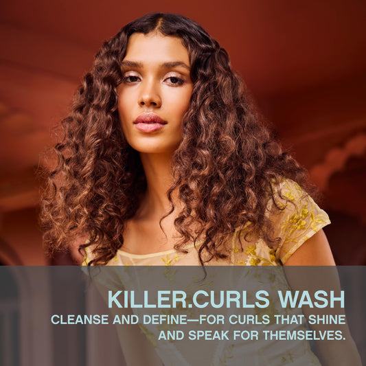 Kevin Murphy Killer.Curls Wash pack shot highlighting nourishing cleanser for curls and permed hair