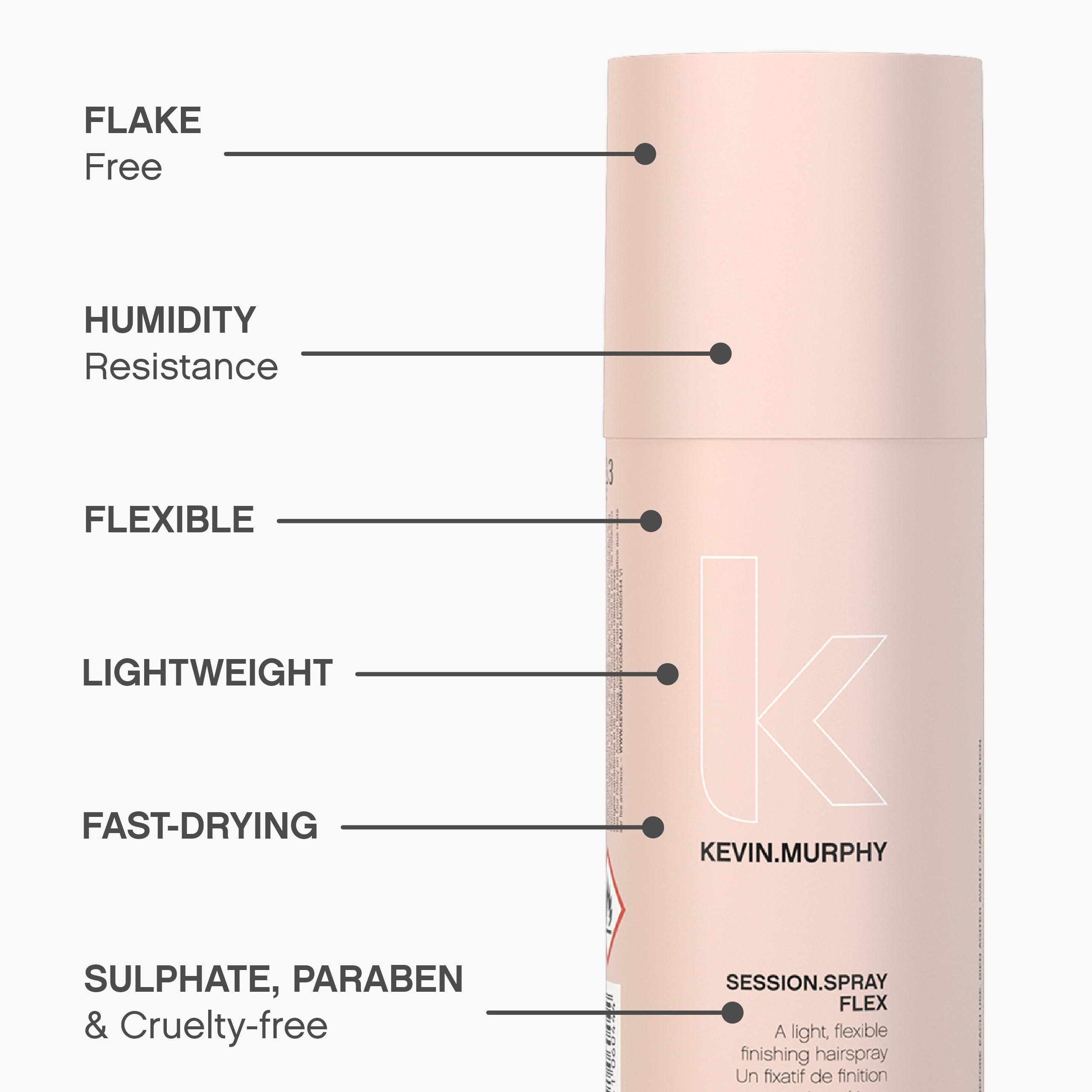 KEVIN.MURPHY SESSION.SPRAY FLEX closeup demonstrates a non greasy, brush-out finish.