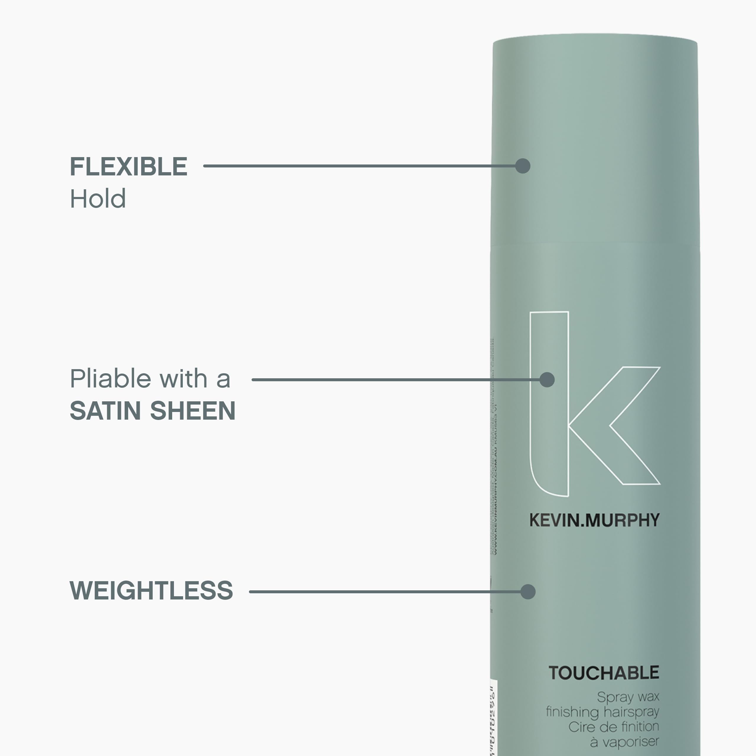 Closeup of Kevin.Murphy TOUCHABLE with wax-like finish in a spray form.
