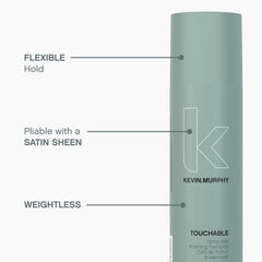 Closeup of Kevin.Murphy TOUCHABLE with wax-like finish in a spray form.