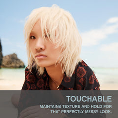 Closeup of Kevin.Murphy TOUCHABLE detailing flexible hold and texture in hair.