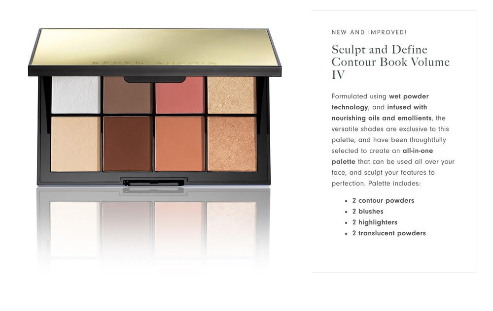 Kevyn Aucoin Volume 4 compact open view showing eight shade options for versatile makeup