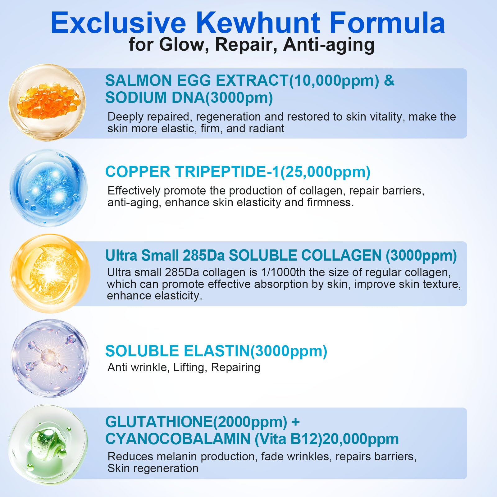 Kewhunt salmon DNA PDRN ampoules show sterile single-use packaging for freshness.