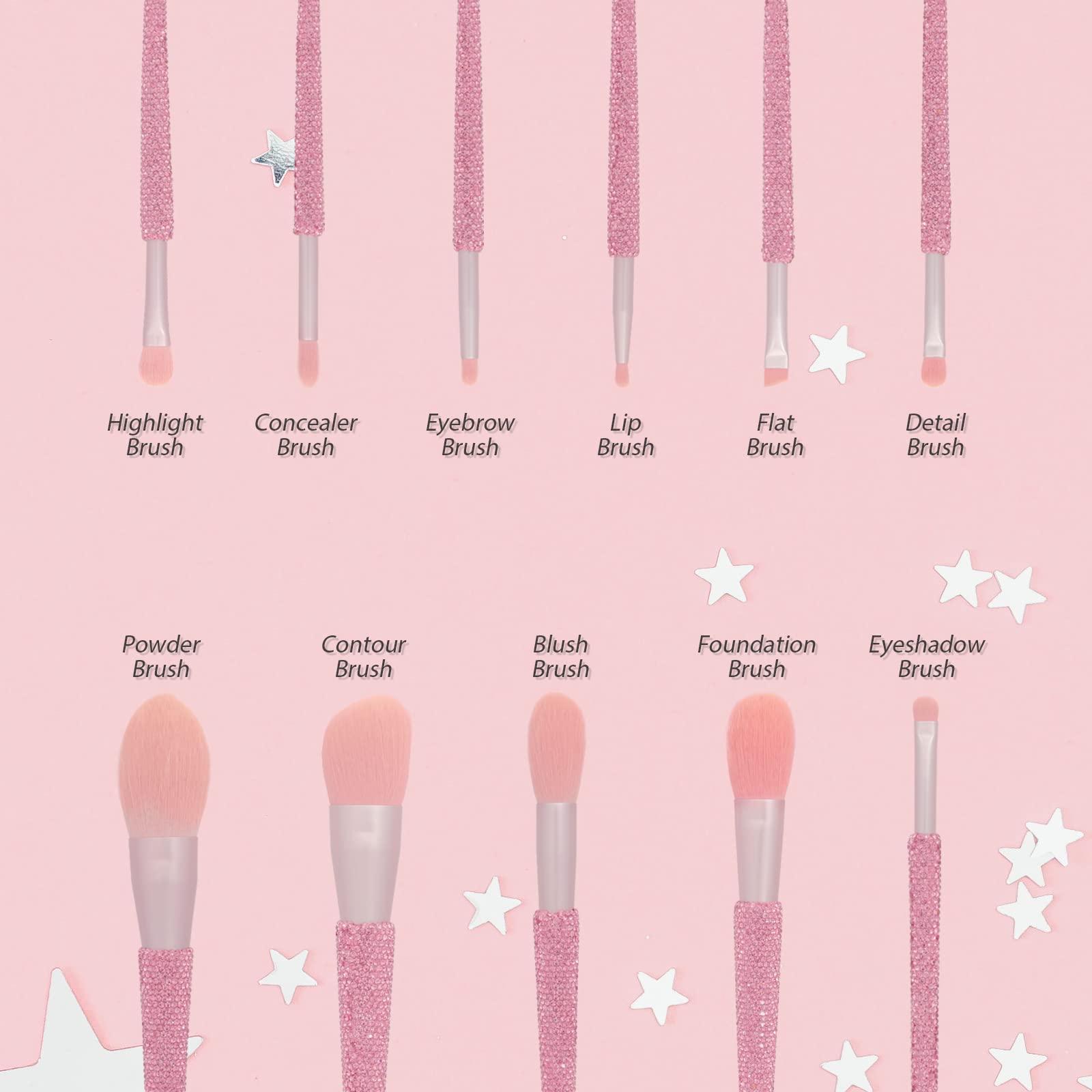 KEYPOWER 11pcs brush set with soft dense synthetic bristles for smooth blending