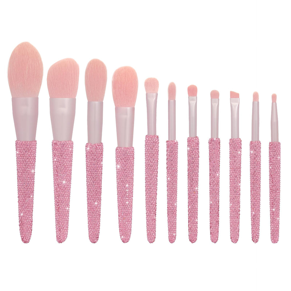 KEYPOWER professional makeup brushes with bling rhinestones on handles, ideal for luxe application