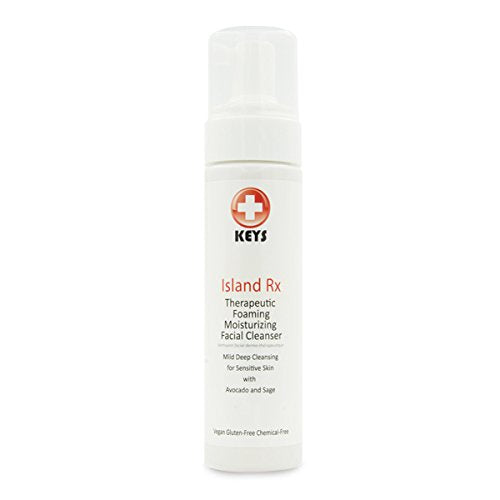 Keys Island Rx bottle with pump delivering a gentle cleanse for sensitive skin.