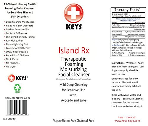 Keys Island Rx foaming action for gentle cleansing on wet skin.