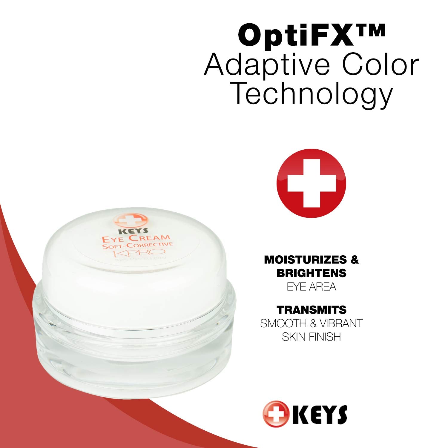 Tinted swatch of Keys KPRO Illuminating Eye Cream brightens the eye area with dewy glow.