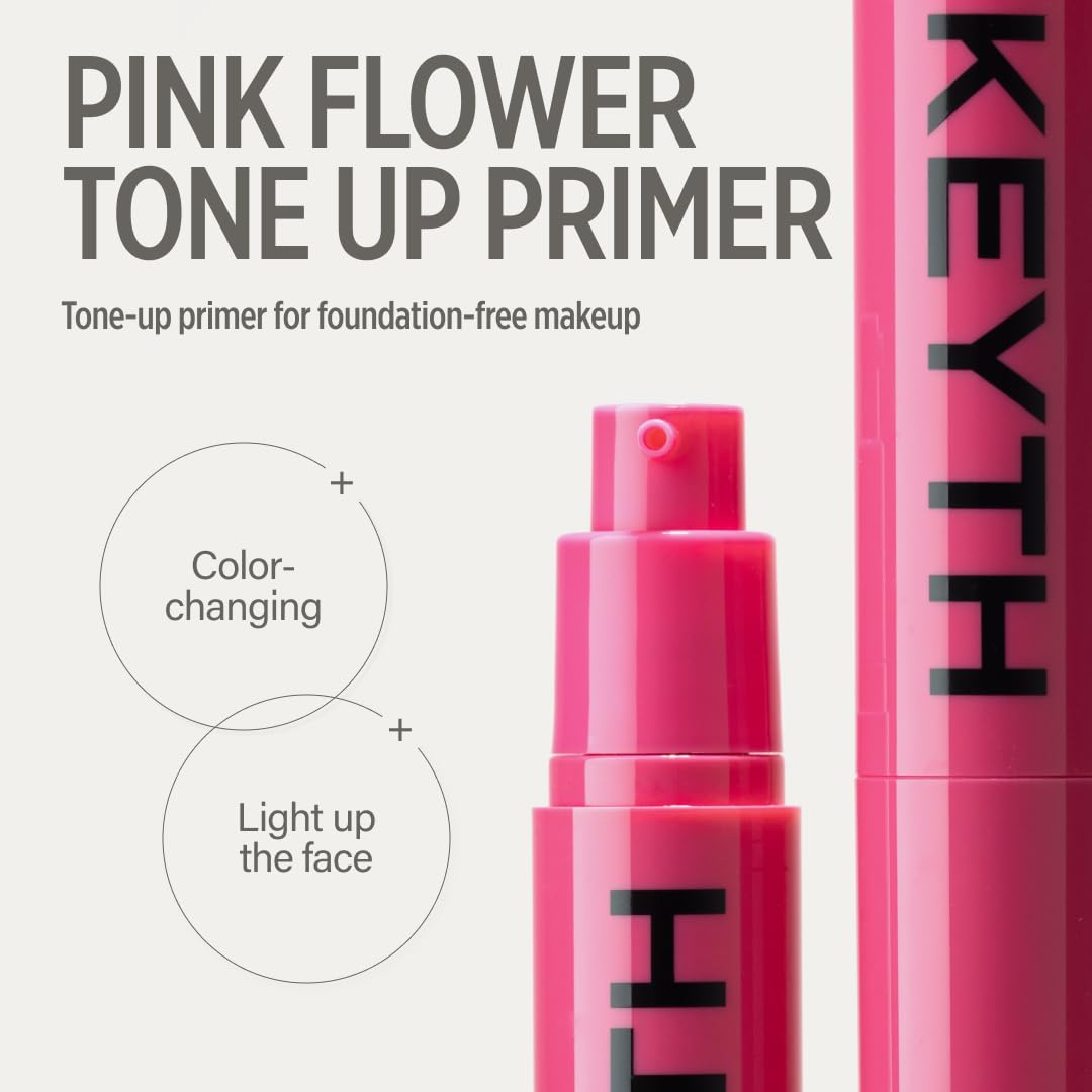 Keyth Pink Flower Tone Up Primer swatch on skin reveals smooth texture and even tone