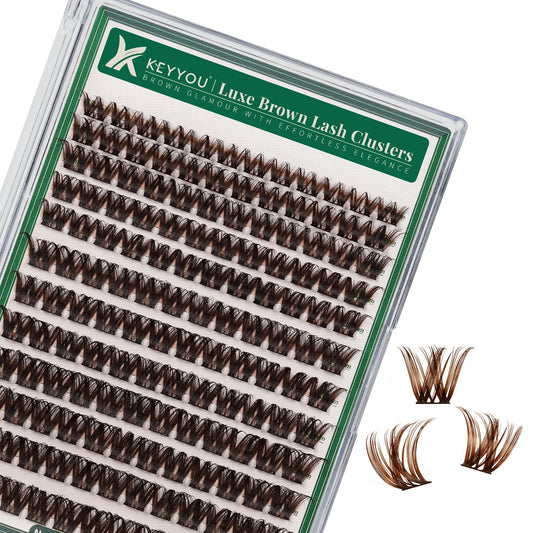 KEYYOU brown lash clusters tray with 144 pieces for DIY style