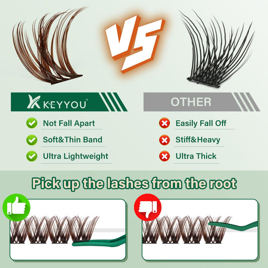 KEYYOU brown lash clusters 8-18mm mix for versatile looks