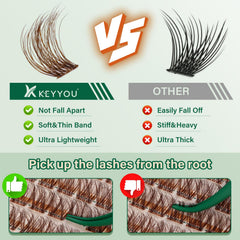KEYYOU Brown Lash Clusters easy removal with standard eye makeup remover.