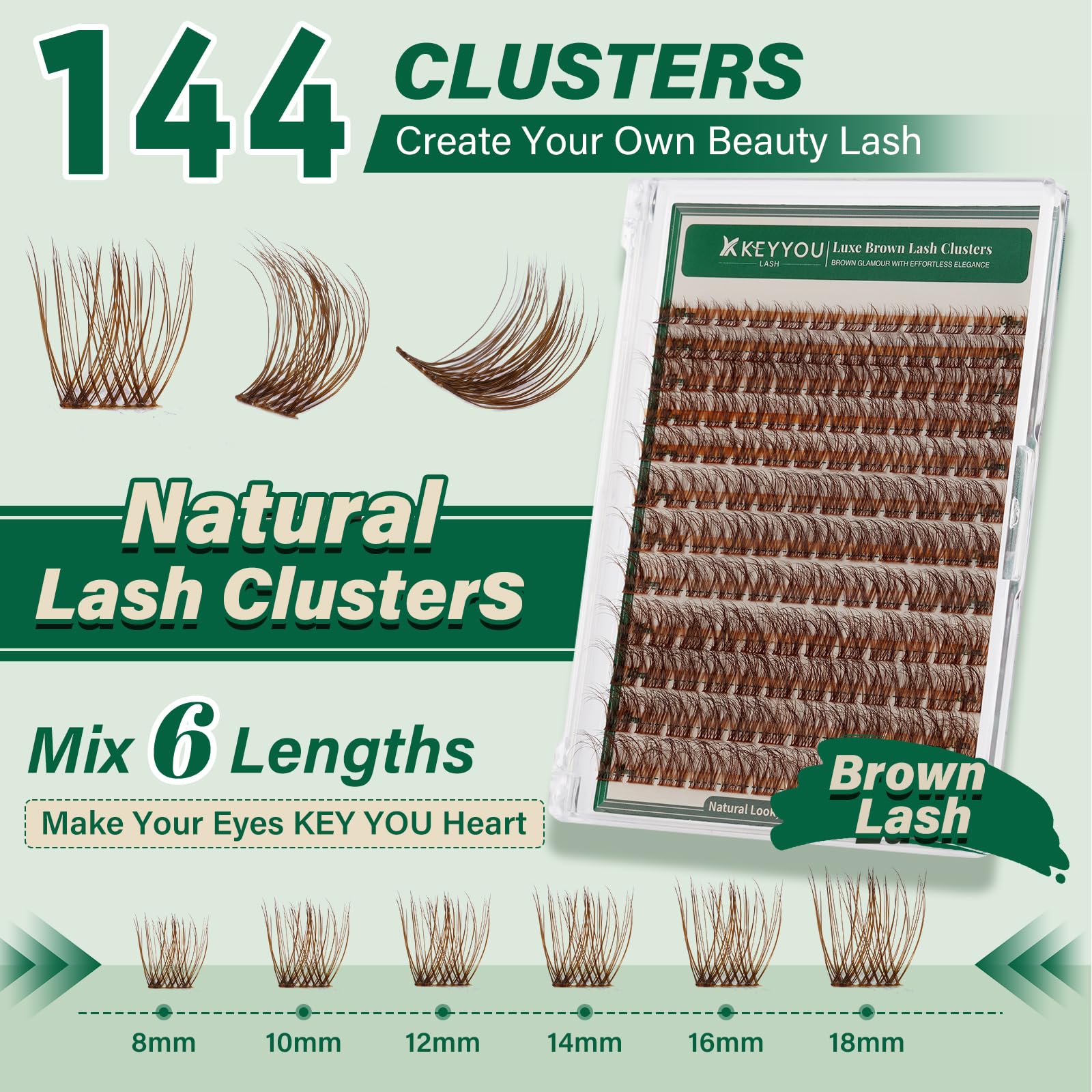 KEYYOU Brown Lash Clusters natural-brown tone complements light hair.
