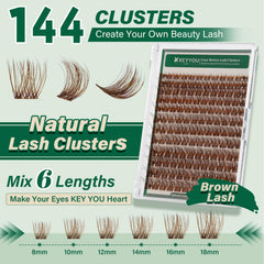 KEYYOU Brown Lash Clusters natural-brown tone complements light hair.