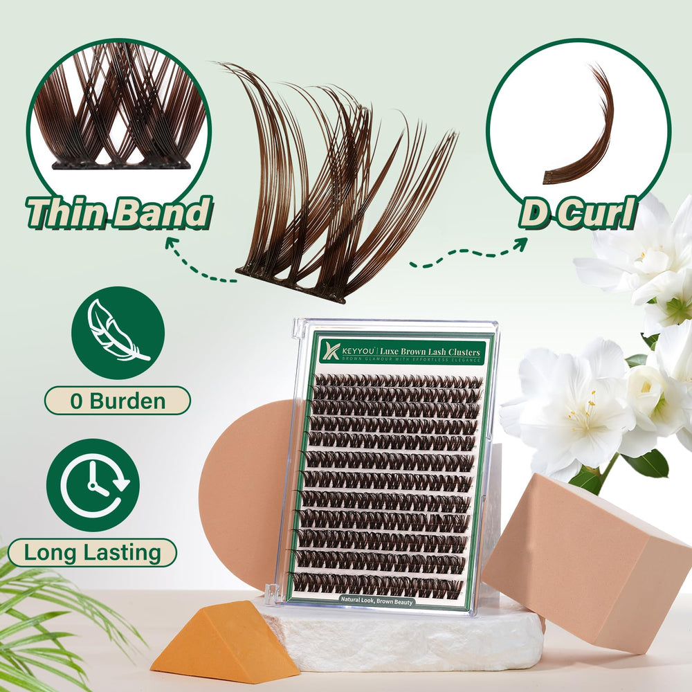 KEYYOU easy-remove brown cluster lashes suitable for home use
