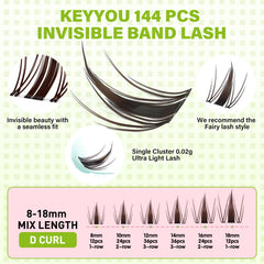 KEYYOU Fairy Brown lash clusters close up showing invisible band blending naturally