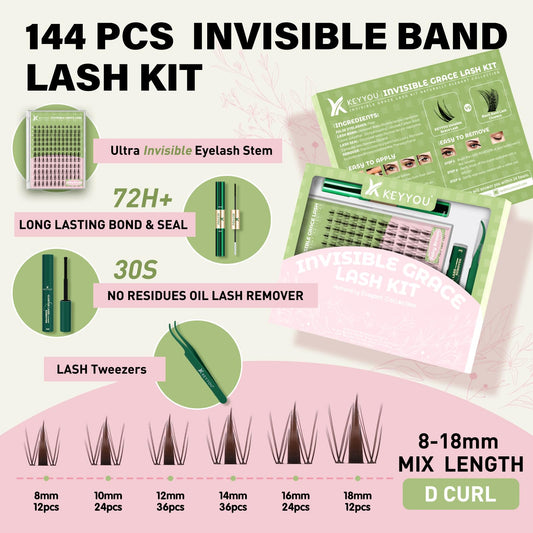 KEYYOU Fairy Brown Lash Clusters Kit D Curl lashes offer natural lift