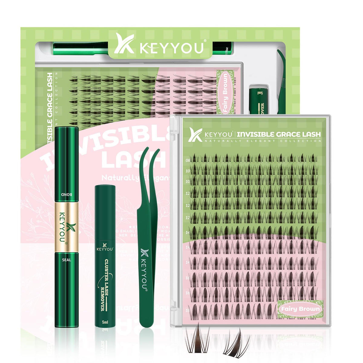 KEYYOU Fairy Brown Lash Clusters Kit packaging for at home use