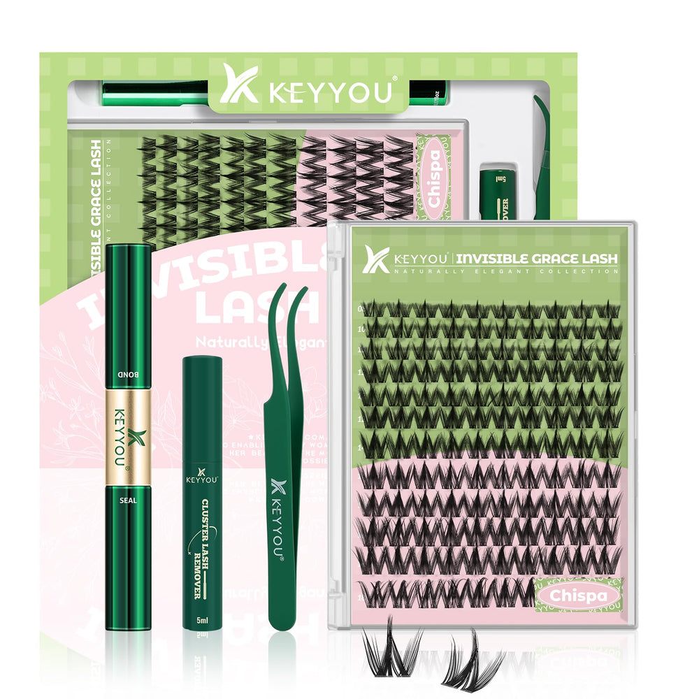 KEYYOU Fairy Chispa lash clusters kit with D curl 120pcs for natural, wispy lashes.