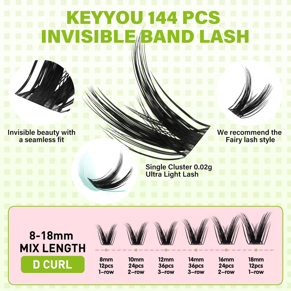 KEYYOU invisible-band lashes blend seamlessly for natural daytime drama.