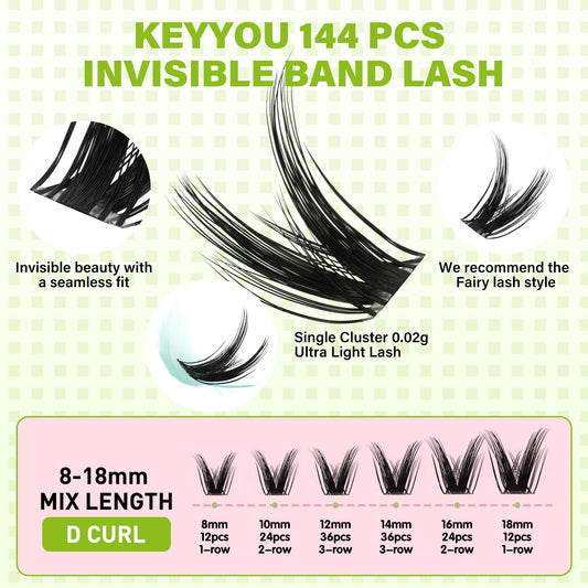 KEYYOU invisible-band lashes blend seamlessly for natural daytime drama.
