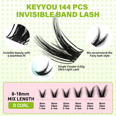 KEYYOU invisible-band lashes blend seamlessly for natural daytime drama.