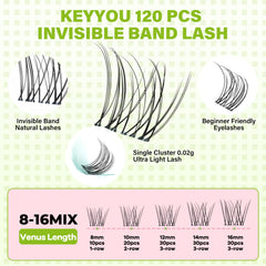 KEYYOU invisible-band manga lashes close-up shows a barely-there band for seamless wear.