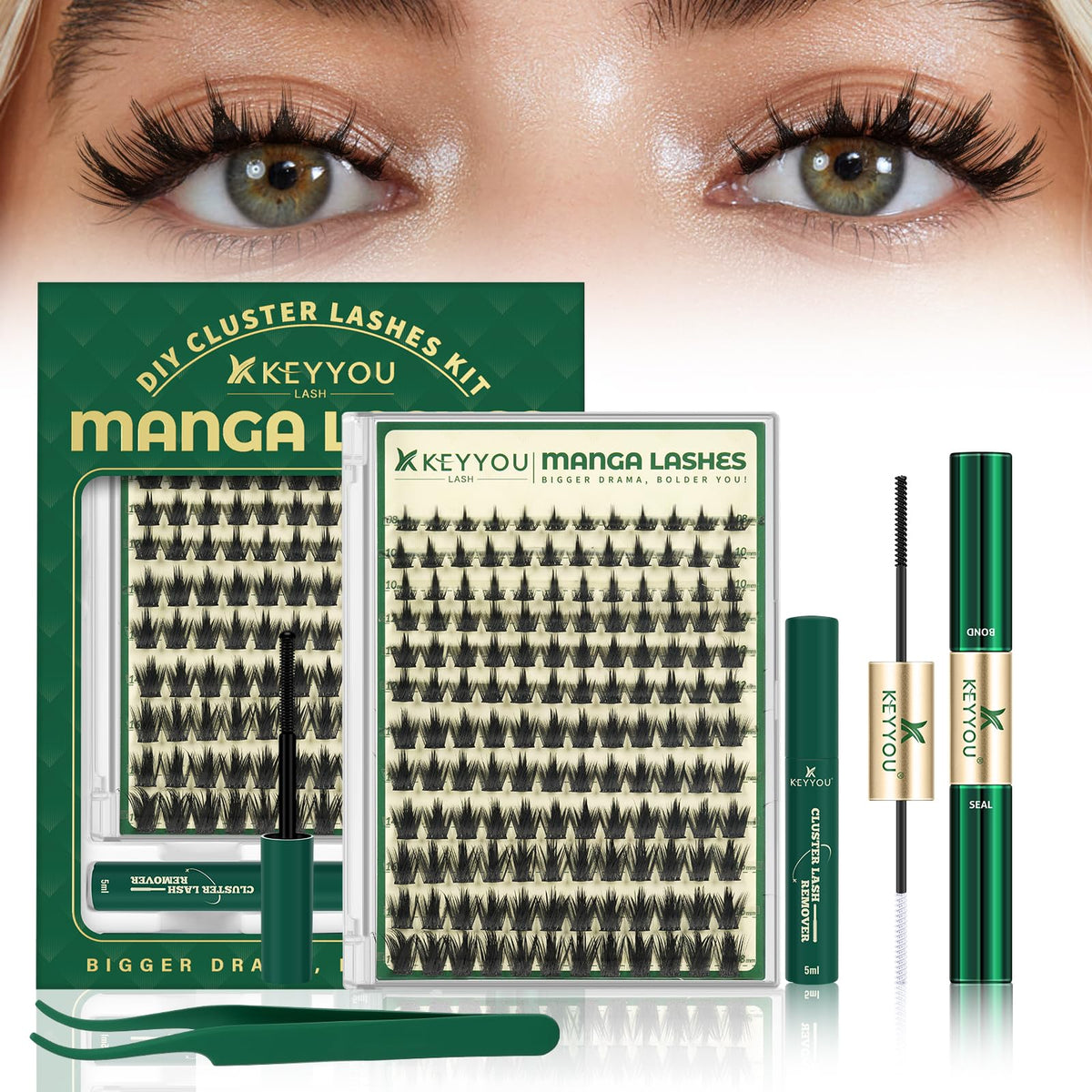 KEYYOU LASH California Sunset clusters close-up showing natural, airy manga look for daily wear.