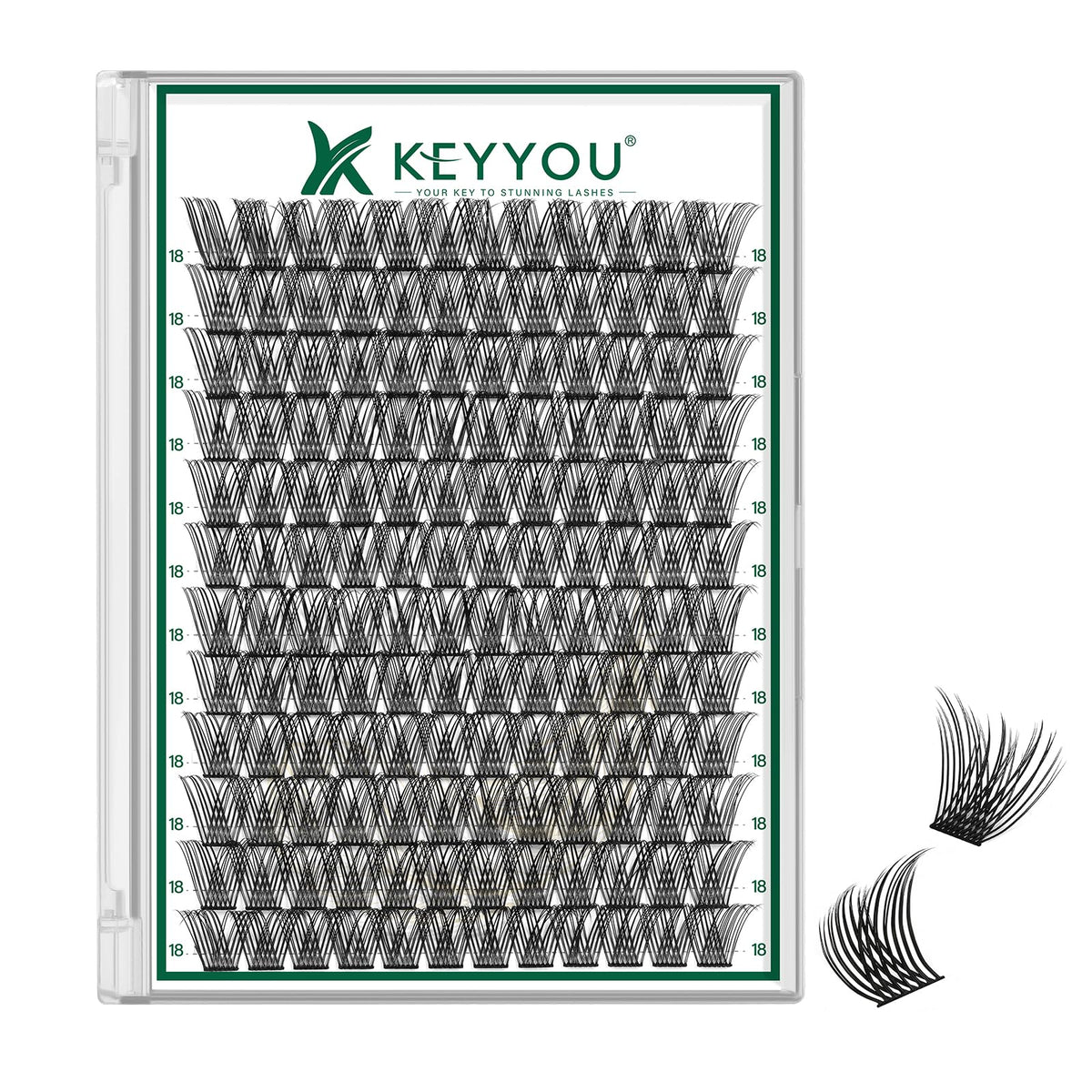 KEYYOU Lash Clusters close-up, 18mm DCurl for all-day lightweight comfort.