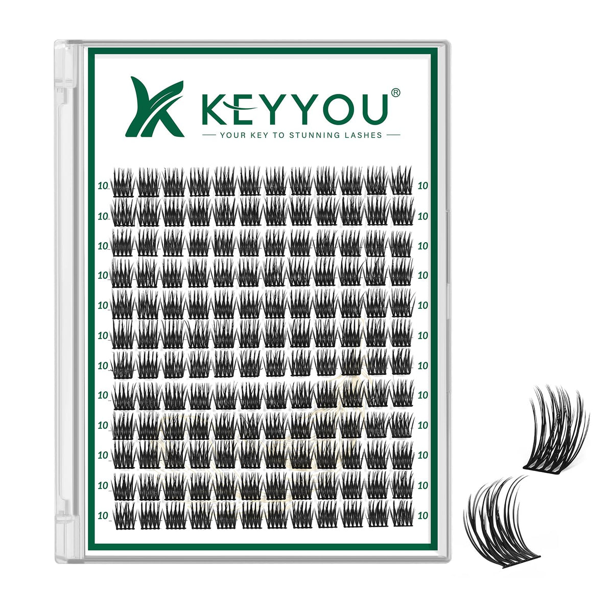 KEYYOU lash clusters 144pcs with D Curl 10mm for natural, lightweight volume.