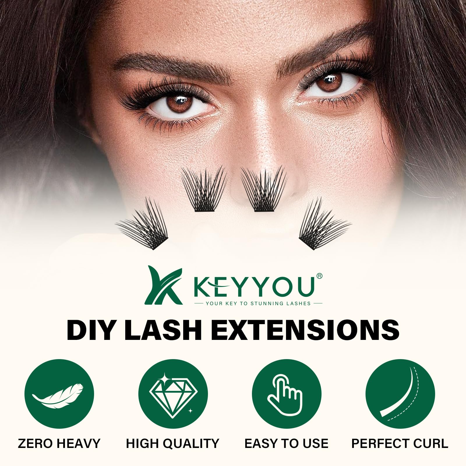 KEYYOU Lash Clusters high-quality fiber close-up with realistic lash texture.