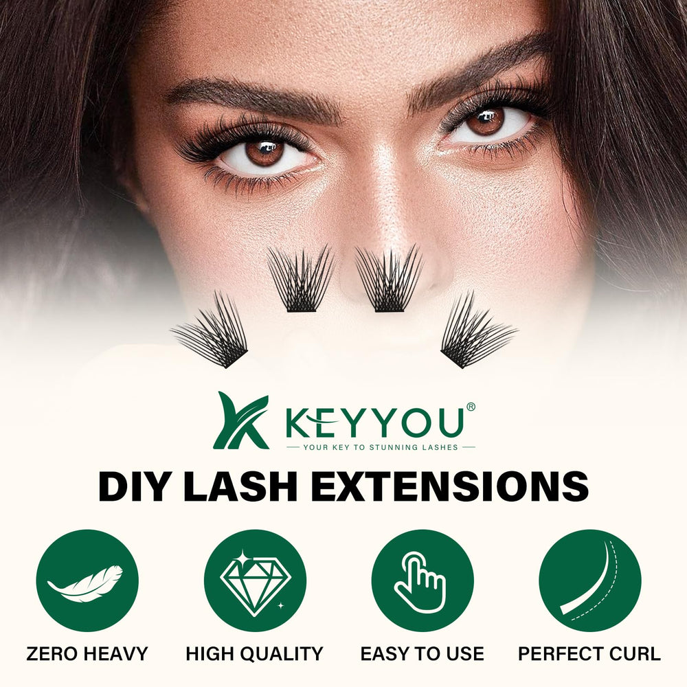 KEYYOU Lash Clusters high-quality fiber close-up with realistic lash texture.
