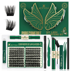KEYYOU Lash Extension Kit 144pcs clusters for DIY eye-enhancement at home.