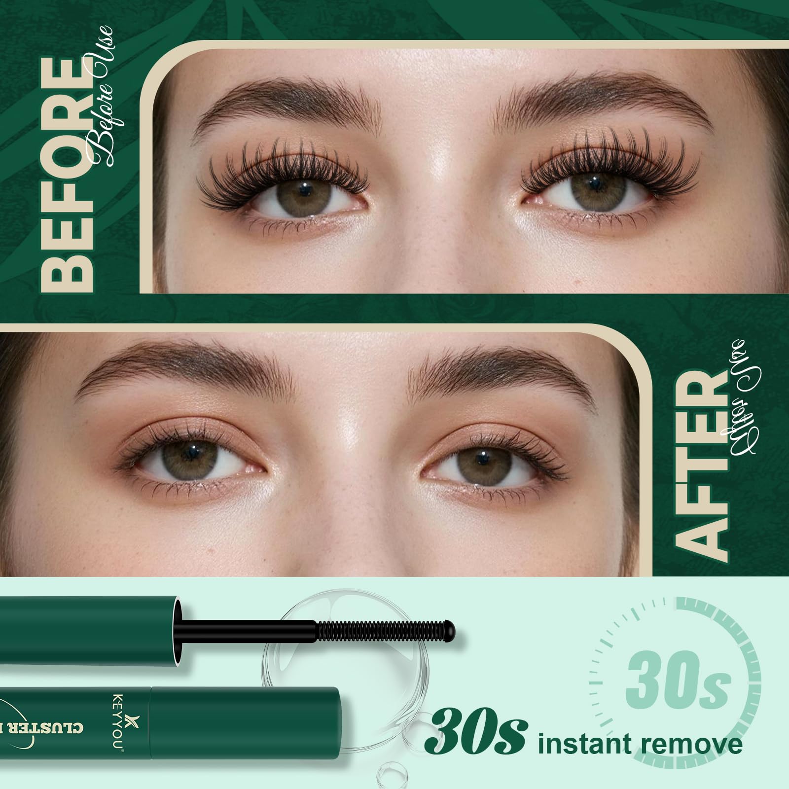 KEYYOU LASH waterproof hold protects lash clusters during activities.