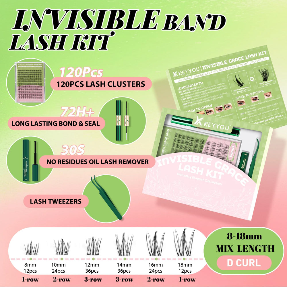 KEYYOU Naiad Lash Clusters Kit wispy look preview for a natural blend.