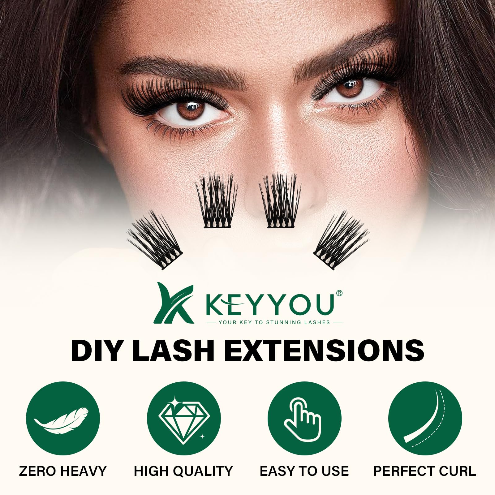 KEYYOU soft wispy lash clusters provide a natural look and easy application.
