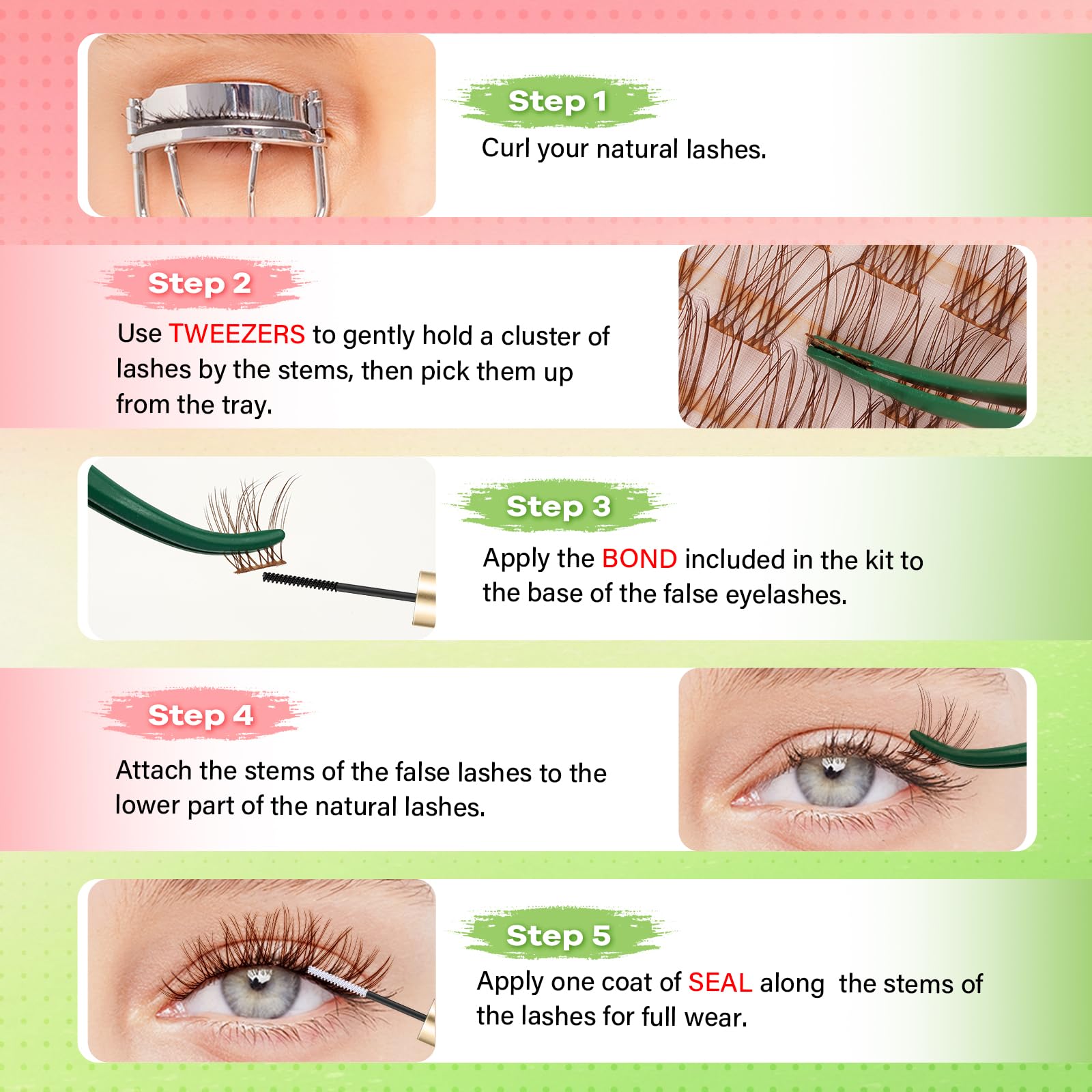 KEYYOU Venus Brown lash kit in use at home for DIY lashes