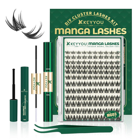 Keyyou Lash manga lash clusters kit on display for DIY lash extensions.
