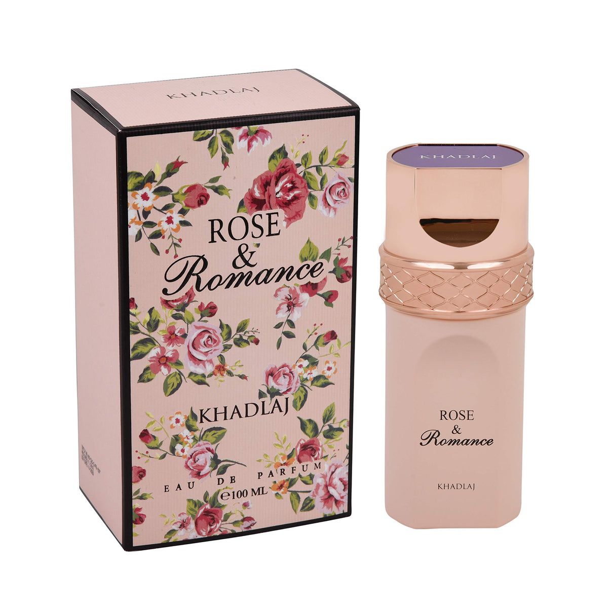 Khadlaj Rose & Romance Gold EDP bottle shows rich rose and amber for evenings