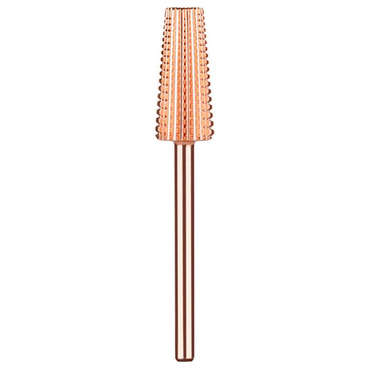 Kiara Sky 5-in-1 drill bit with rose-gold coating and X-cut design for versatile nail prep